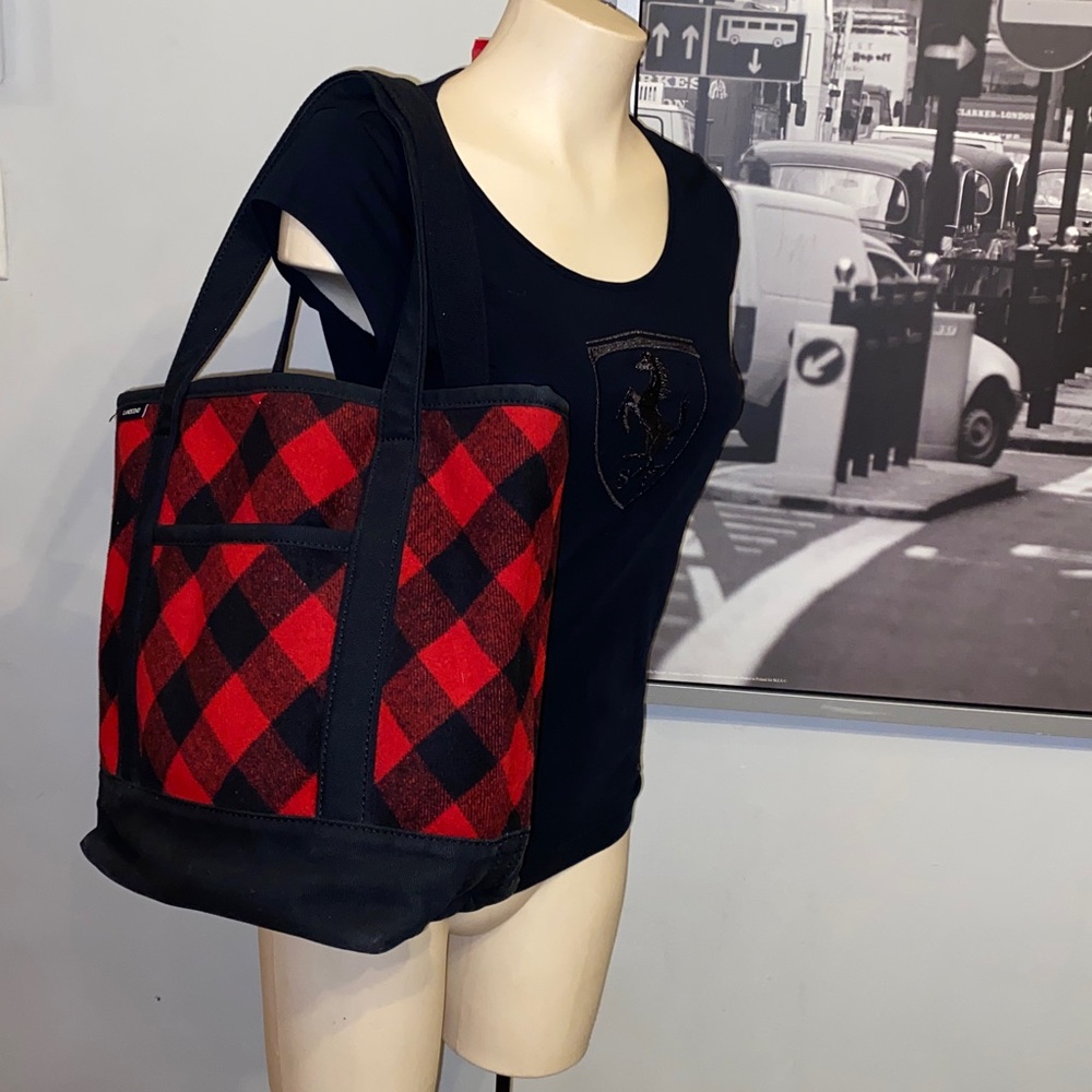 Lands End Plaid canvas Tote Bag